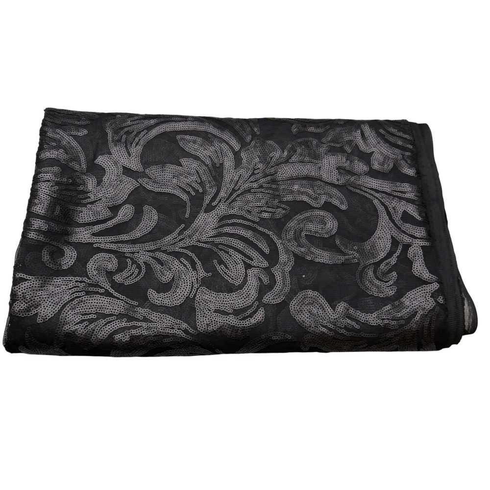 Black Baroque Sequin Mesh Fabric – Sheer Overlay – 60" Wide  2 Yards Couture